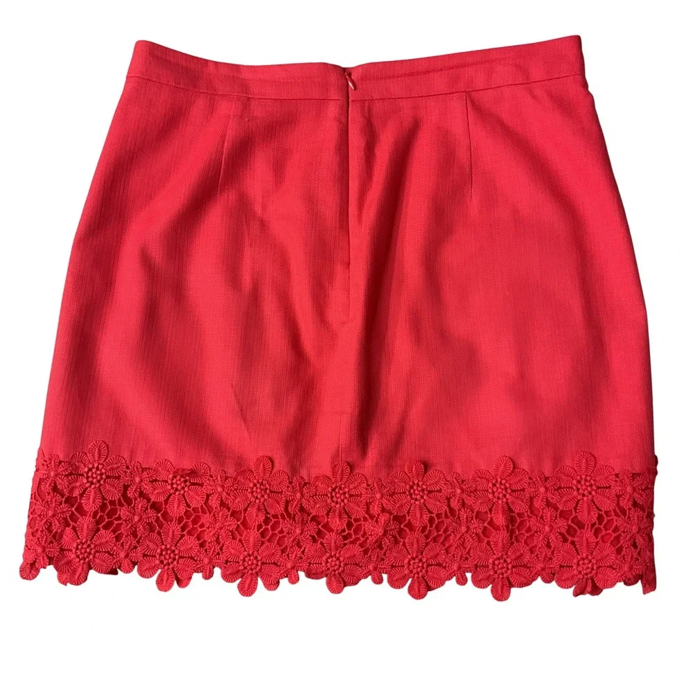 J. Crew Fact  Women's Coral Embroidered Floral Detail Full Lined Mini Skirt Sz 8
